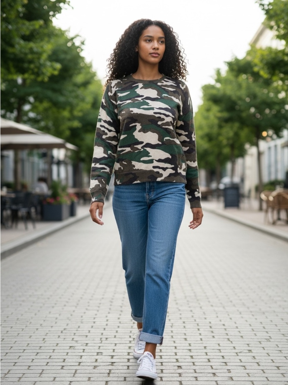 J. Crew Women’s Camouflage Long Sleeve Crewneck Top Green Camo Size XS